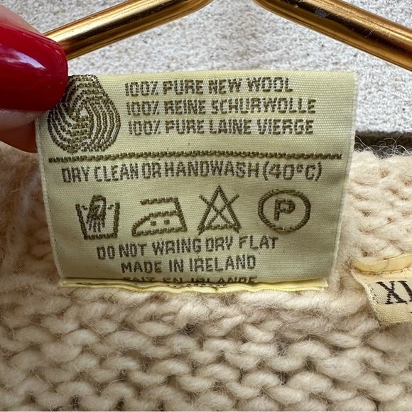 Vintage Gaeltarra Handknit Irish Wool Argyle Sweater Cream Gray Fishermancore - Picture 4 of 9